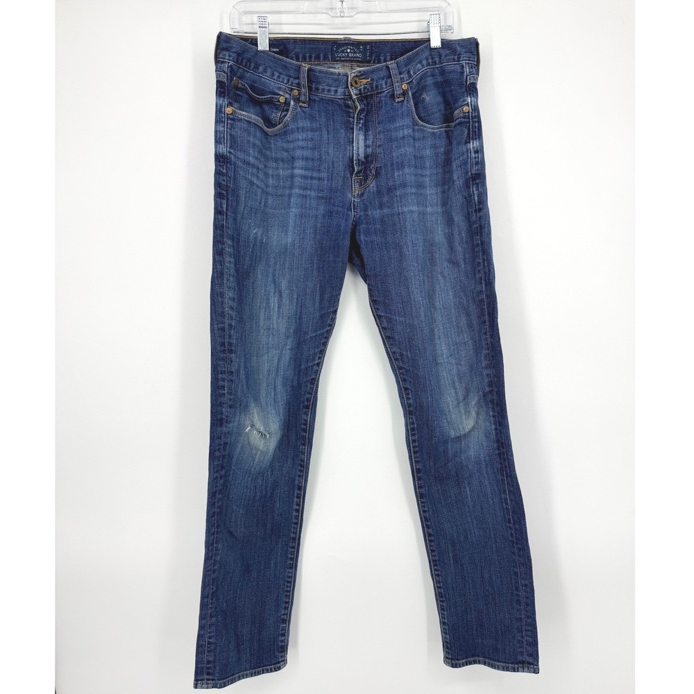 Lucky Brand Authentic Skinny Jeans Mens 33x32 Dark Wash Distressed Denim